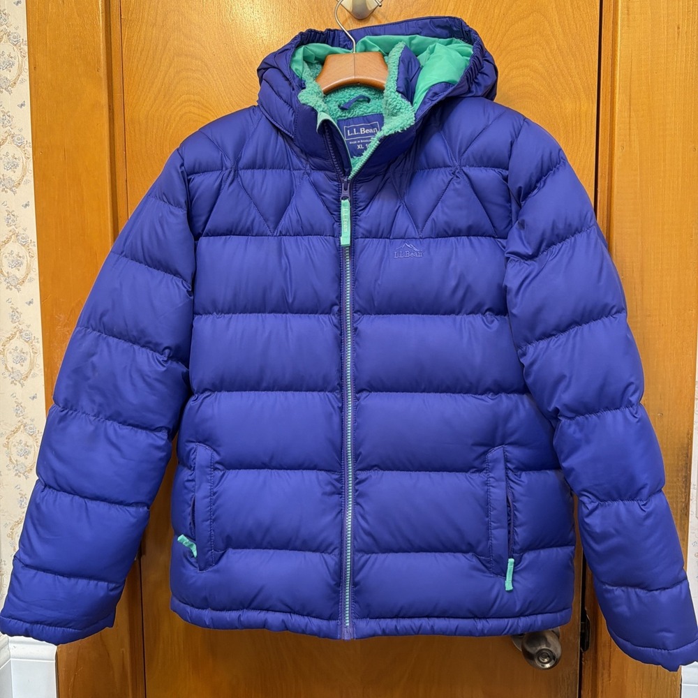 L.L. Bean Downtek Water Repellent Puffer Jacket Size XL 18 Sherpa Down Lining